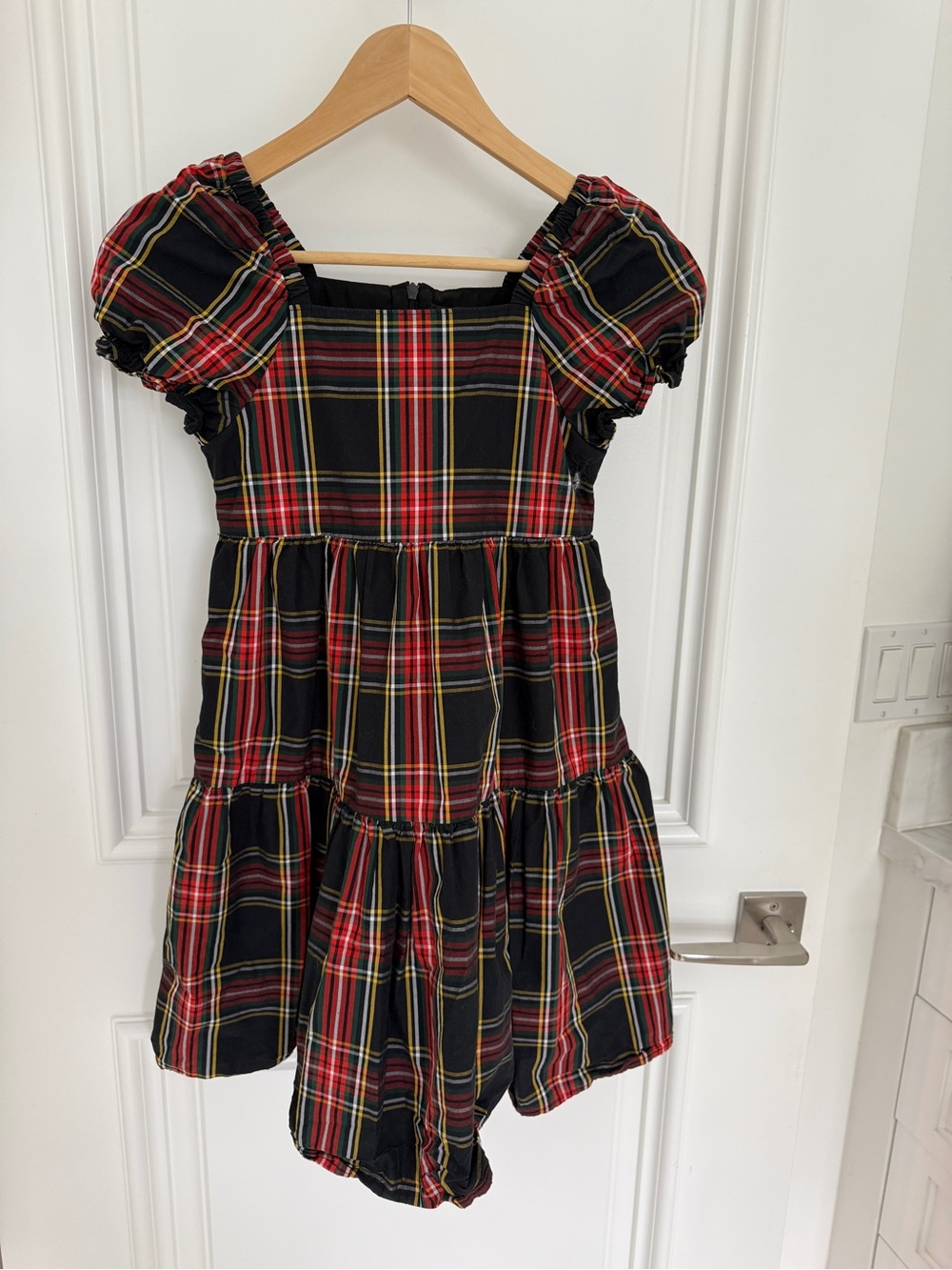 J.Crew Kids - Crewcuts Black and Red Plaid Puff-Sleeve Dress
